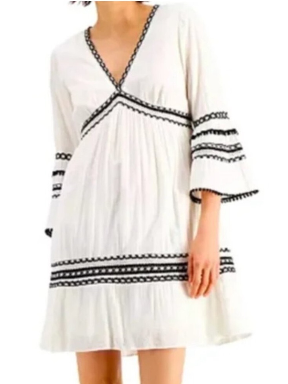 INC International Concepts Black V-Neck Dress with White Crochet Trim - Size L